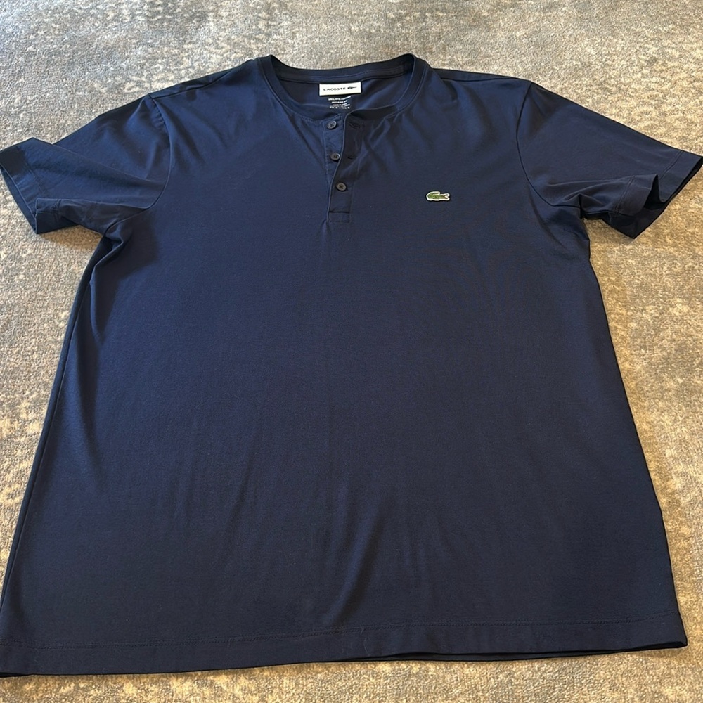 LACOSTE NAVY MENS 3 BUTTON POLO SHIRT L NWOT